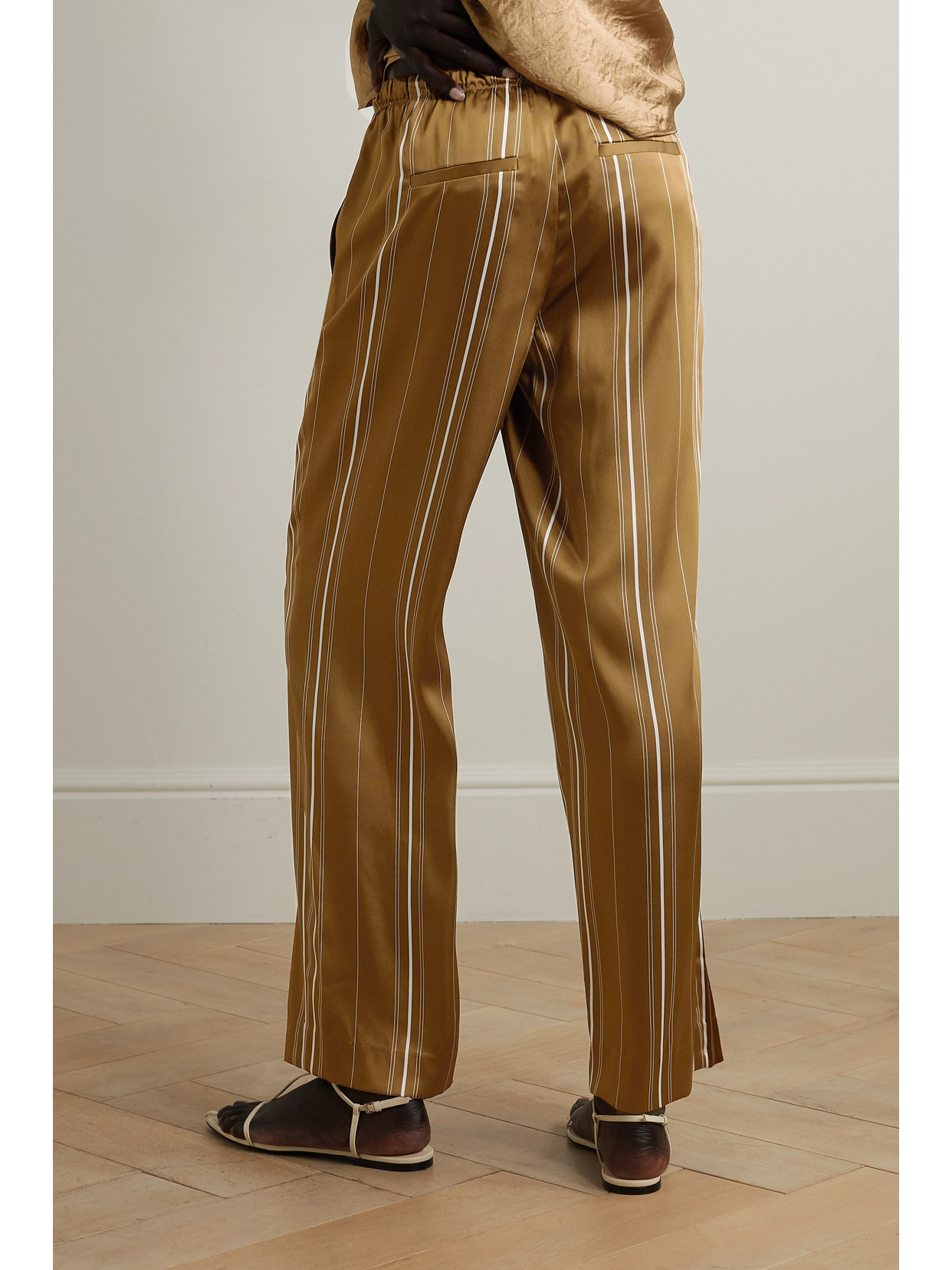Vince Multi-stripe Satin Pull-on Pants In Green