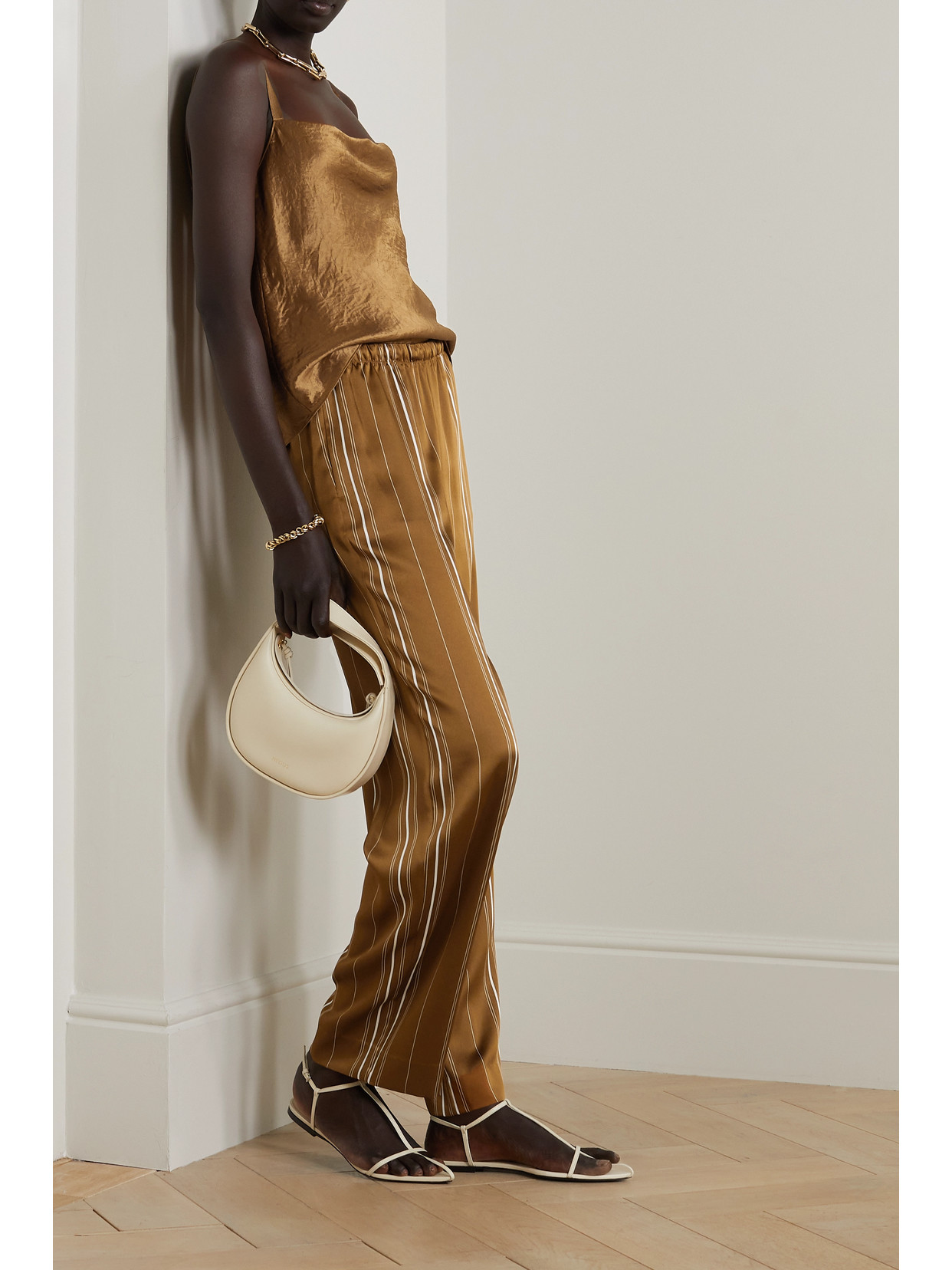 Vince Multi-stripe Satin Pull-on Pants In Green