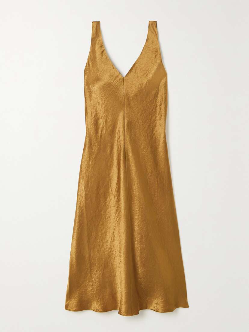 Vince Crinkled Satin Midi Dress - x large