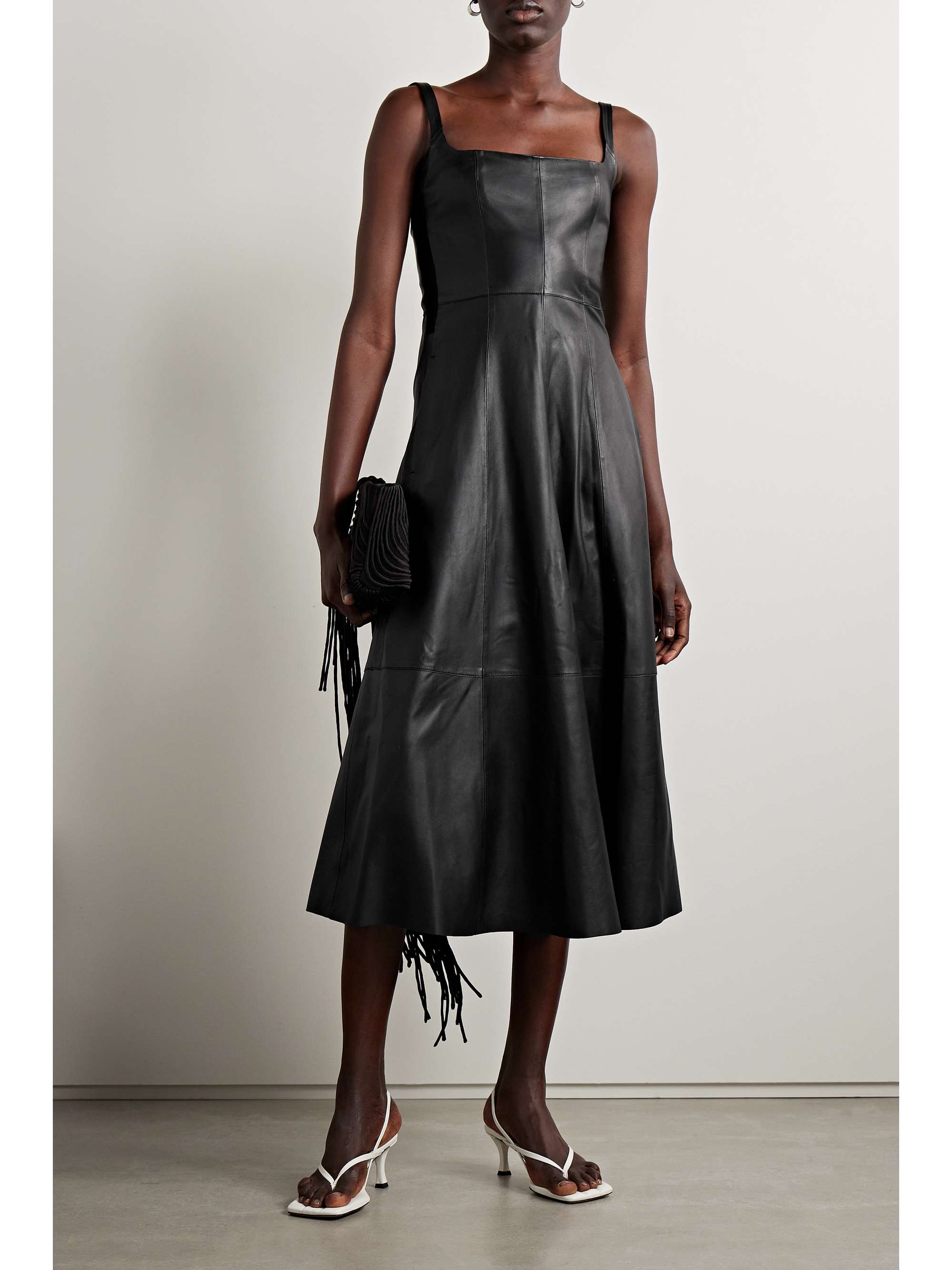 VINCE Paneled ribbed jersey leather midi dress NET A PORTER