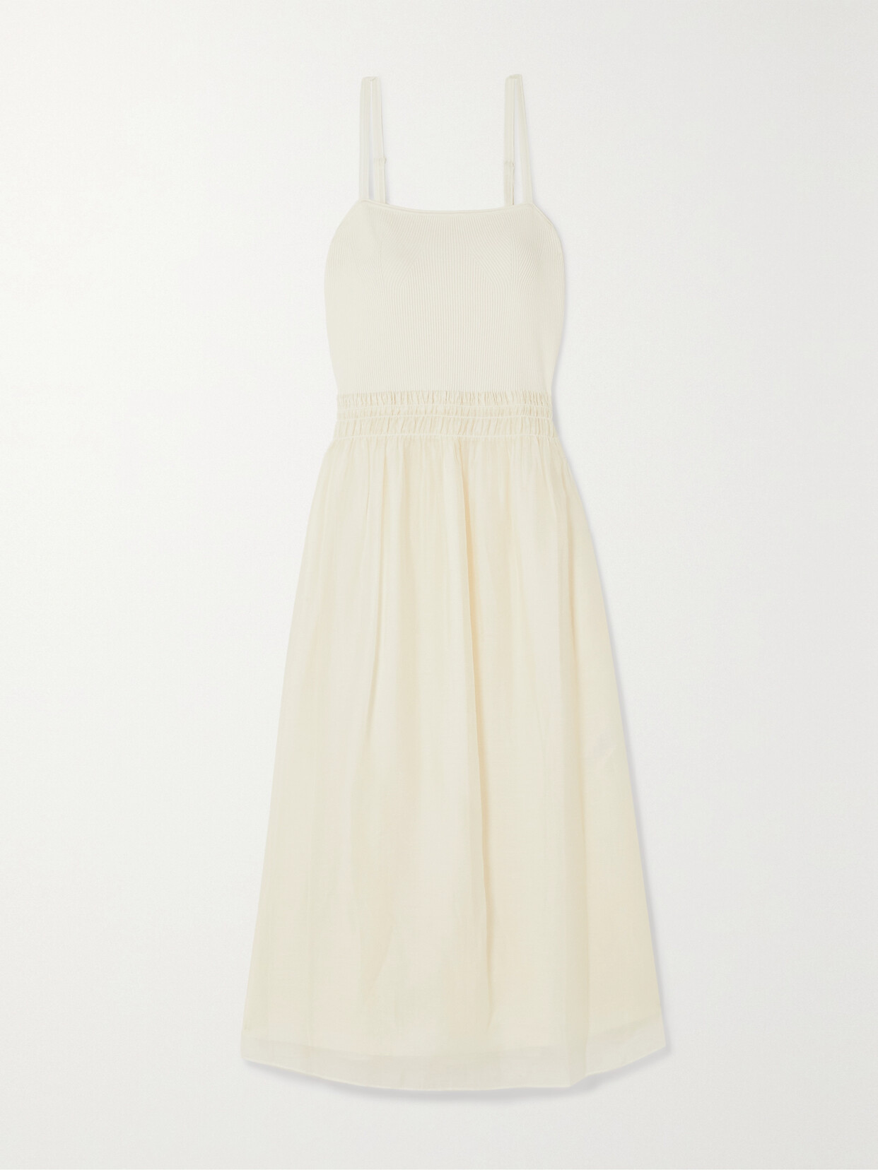 Vince - Smocked Lenzing Ecovero-blend Voile And Tencel Lyocell-blend Midi Dress - Off-white