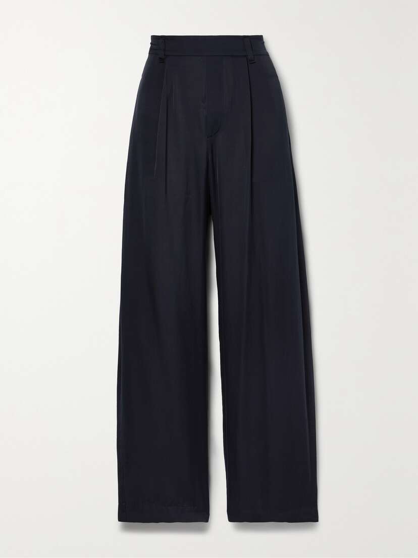 Vince Pleated Silk And Cotton-blend Wide-leg Pants