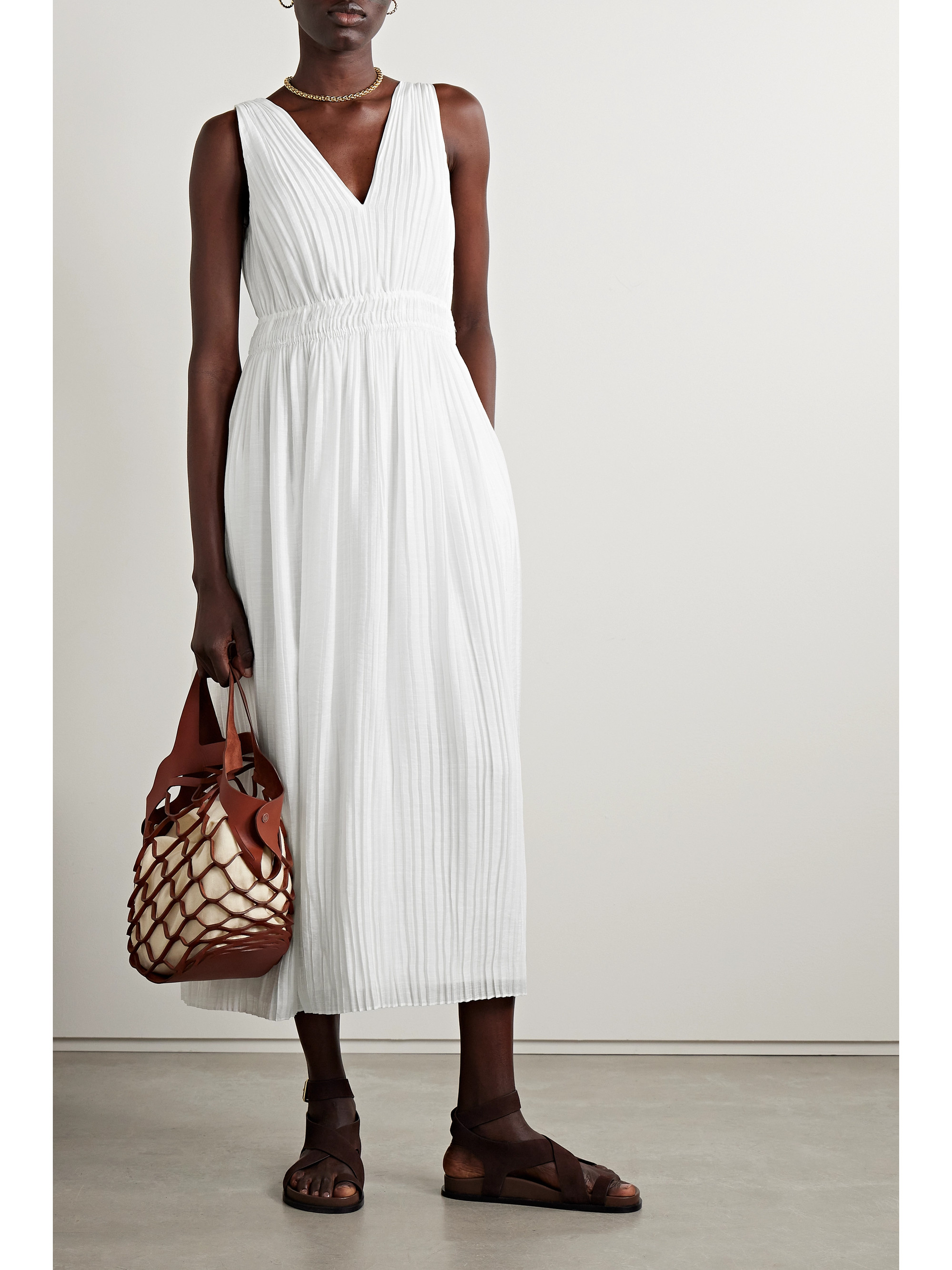 Vince Pleated woven midi dress