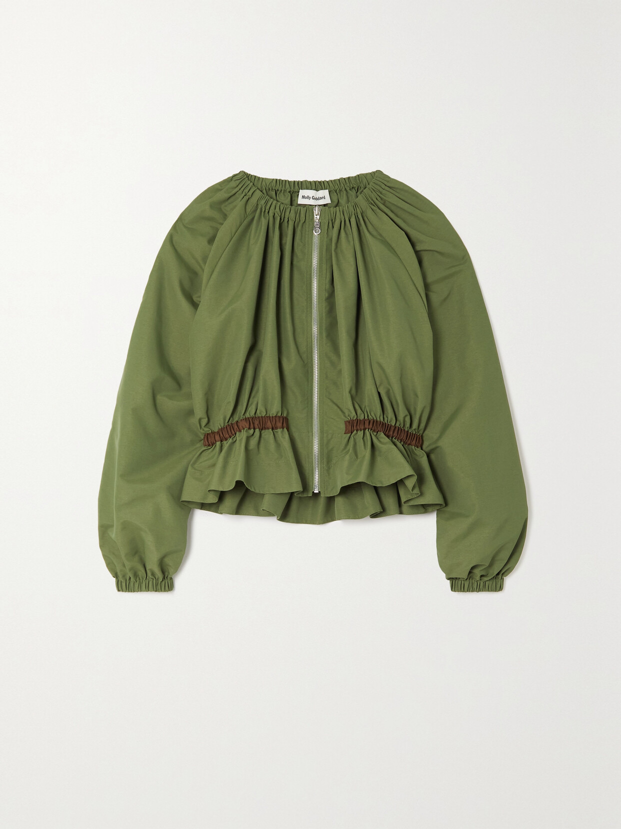 Molly Goddard - Mabel Gathered Grosgrain-trimmed Shell Peplum Jacket - Green