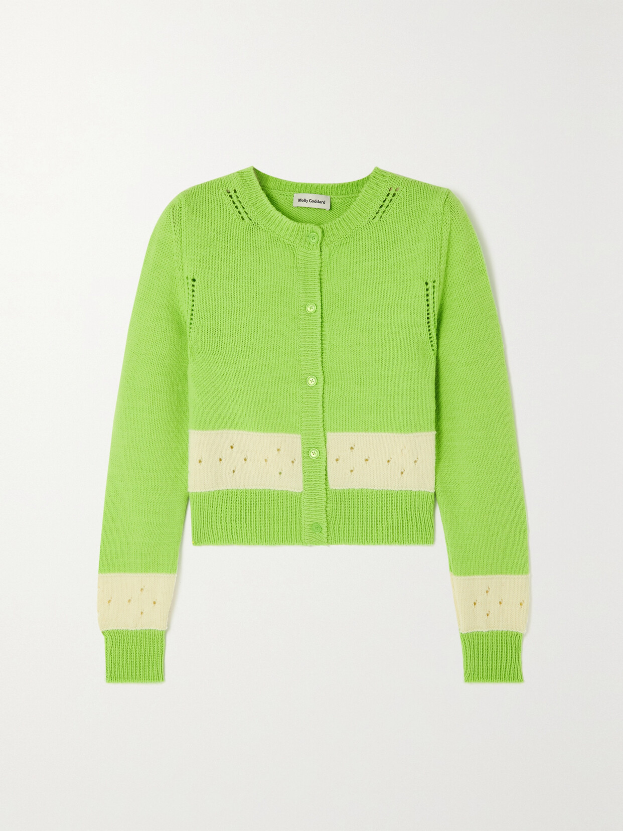 Molly Goddard - Nico Cropped Two-tone Pointelle-knit Wool Cardigan - Green