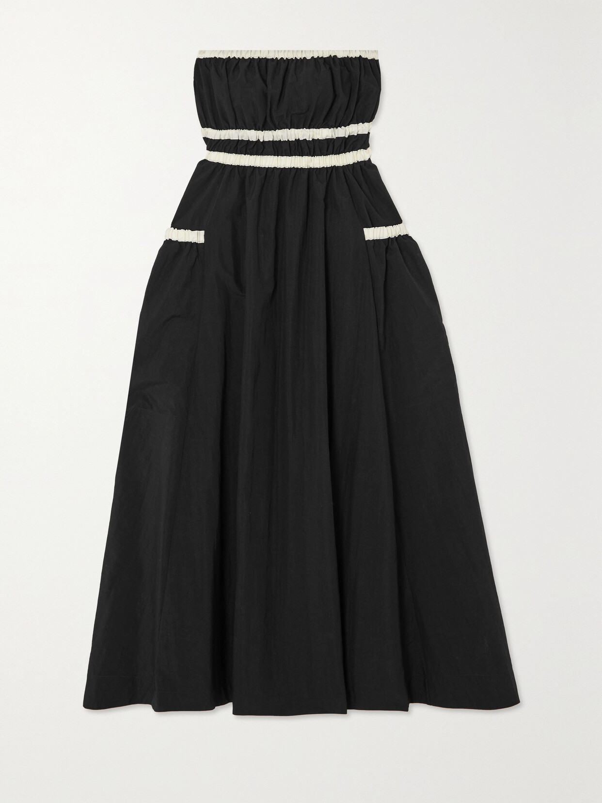 Molly Goddard - Amber Strapless Grosgrain-trimmed Shirred Taffeta Midi Dress - Black