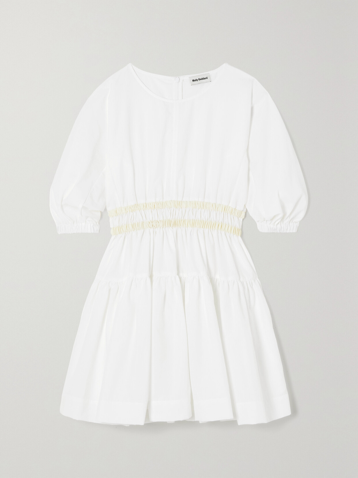 Molly Goddard Tiffany Shirred Grosgrain-trimmed Taffeta Mini Dress - White