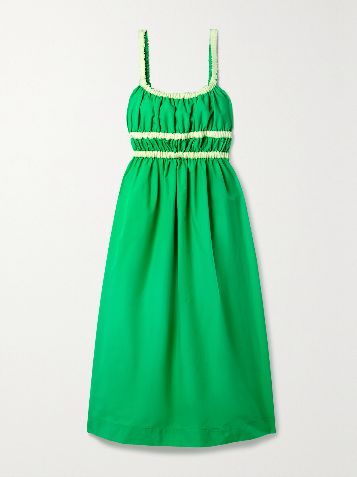 Molly Goddard - Rita Grosgrain-trimmed Shirred Taffeta Midi Dress - Green