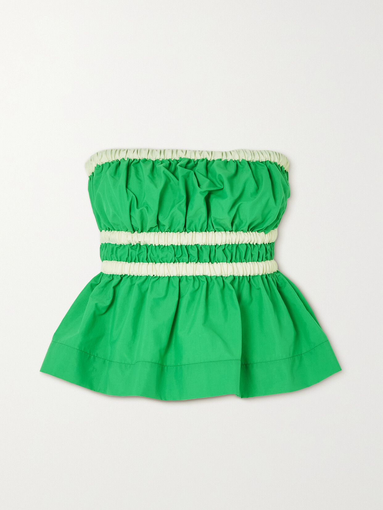Molly Goddard Esme Strapless Ruched Grosgrain-trimmed Taffeta Top - Green
