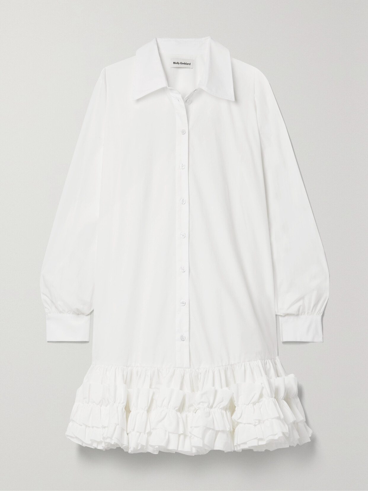 MOLLY GODDARD MILEY RUFFLED COTTON MINI SHIRT DRESS