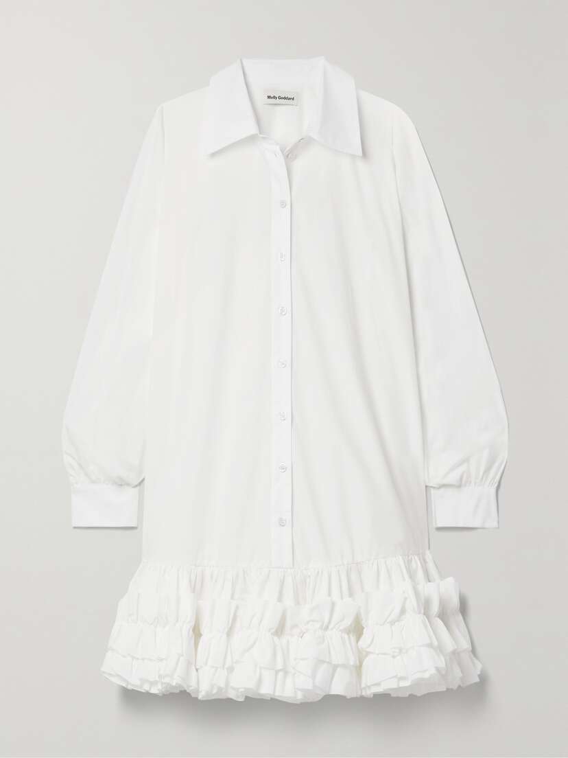 Molly Goddard Miley Ruffled Cotton Mini Shirt Dress