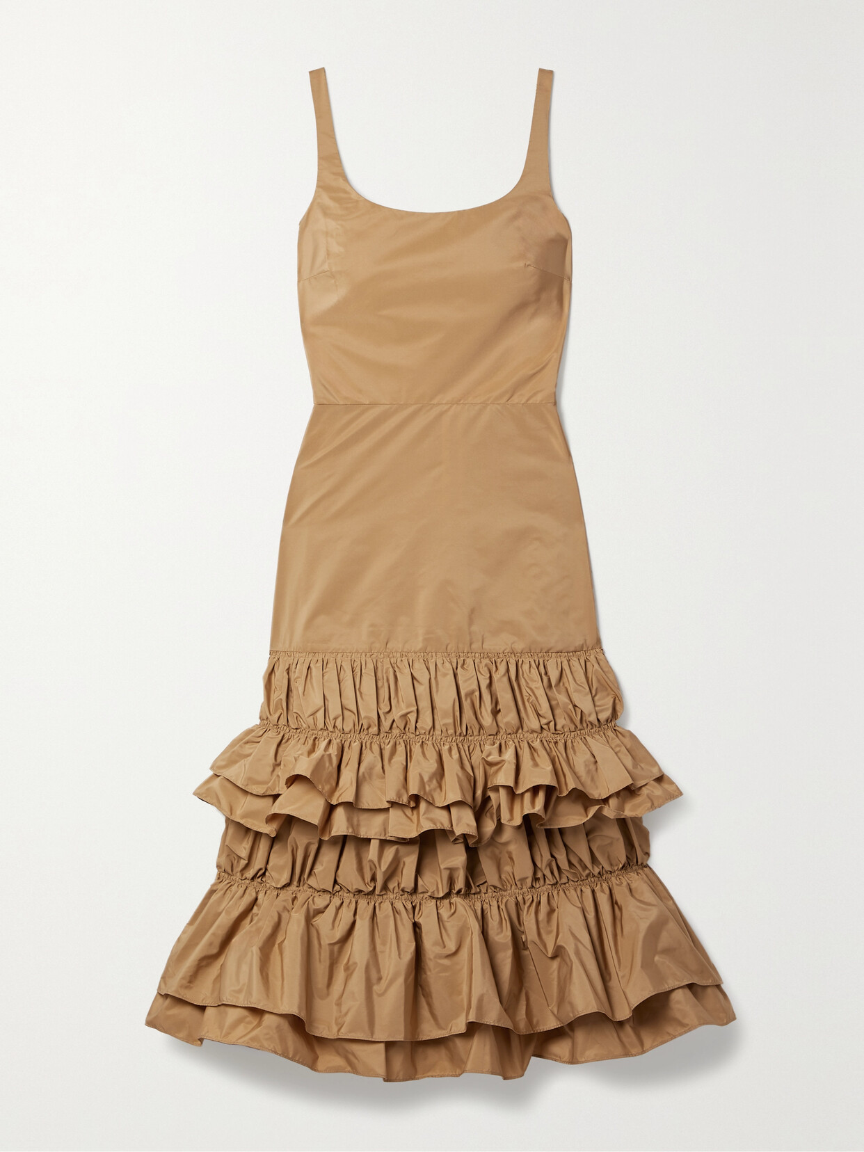 Molly Goddard Leanne Ruffled Taffeta Midi Dress In Tan