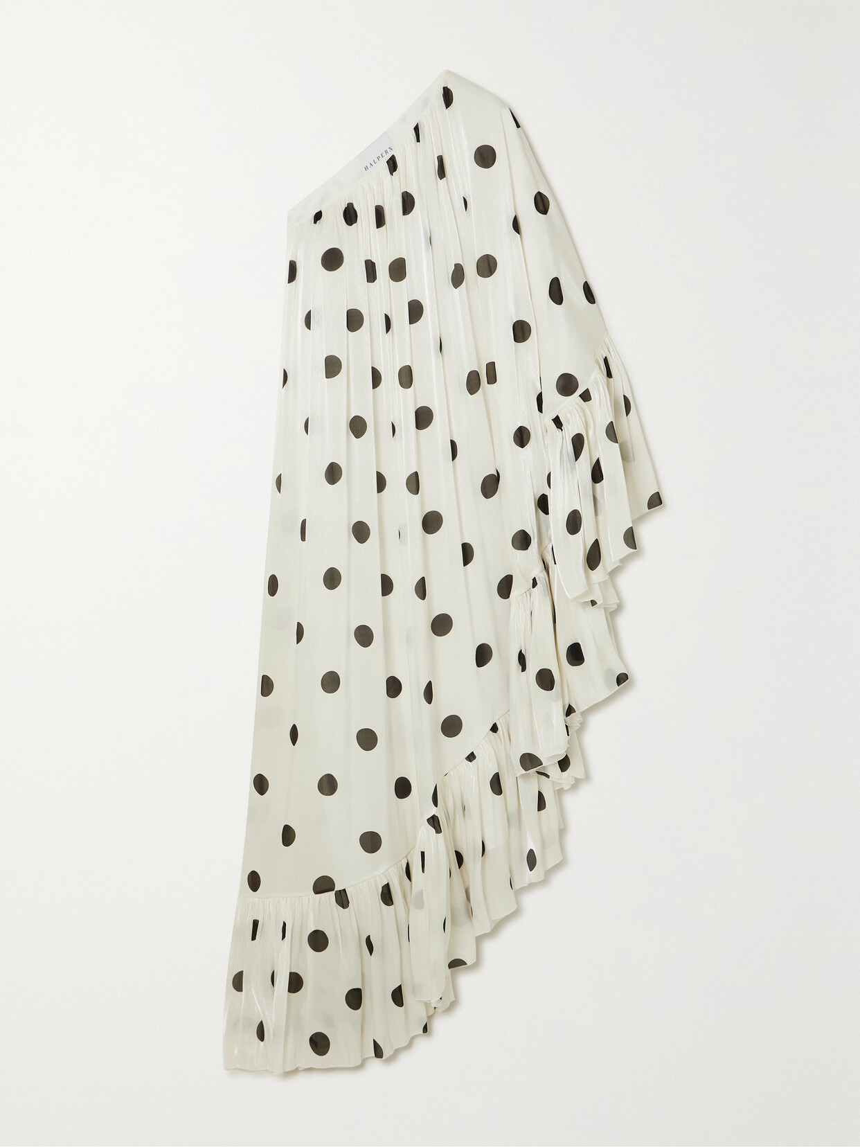 Halpern - One-sleeve Ruffled Polka-dot Crepon Kaftan - White