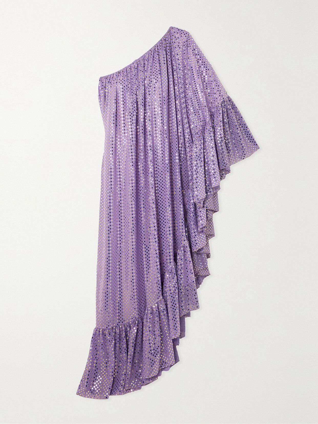 Halpern - One-sleeve Metallic Polka-dot Chiffon Maxi Dress - Purple