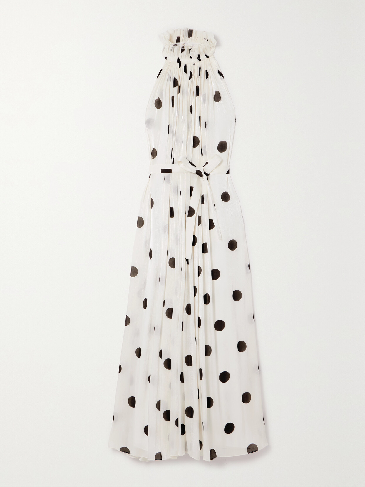 Halpern Open-back Ruffled Bow-detailed Polka-dot Crepon Halterneck Midi Dress - White
