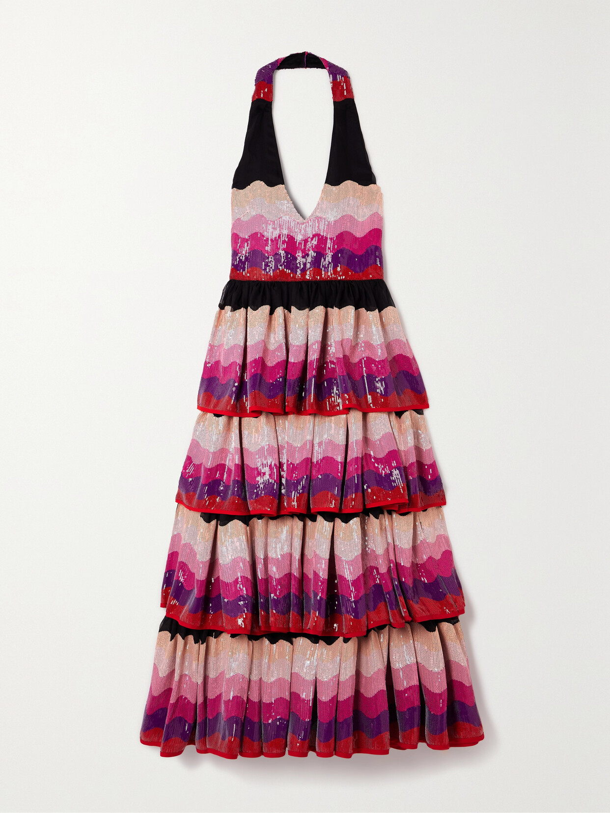 Halpern Tiered Sequined Crepe Halterneck Midi Dress - Multi