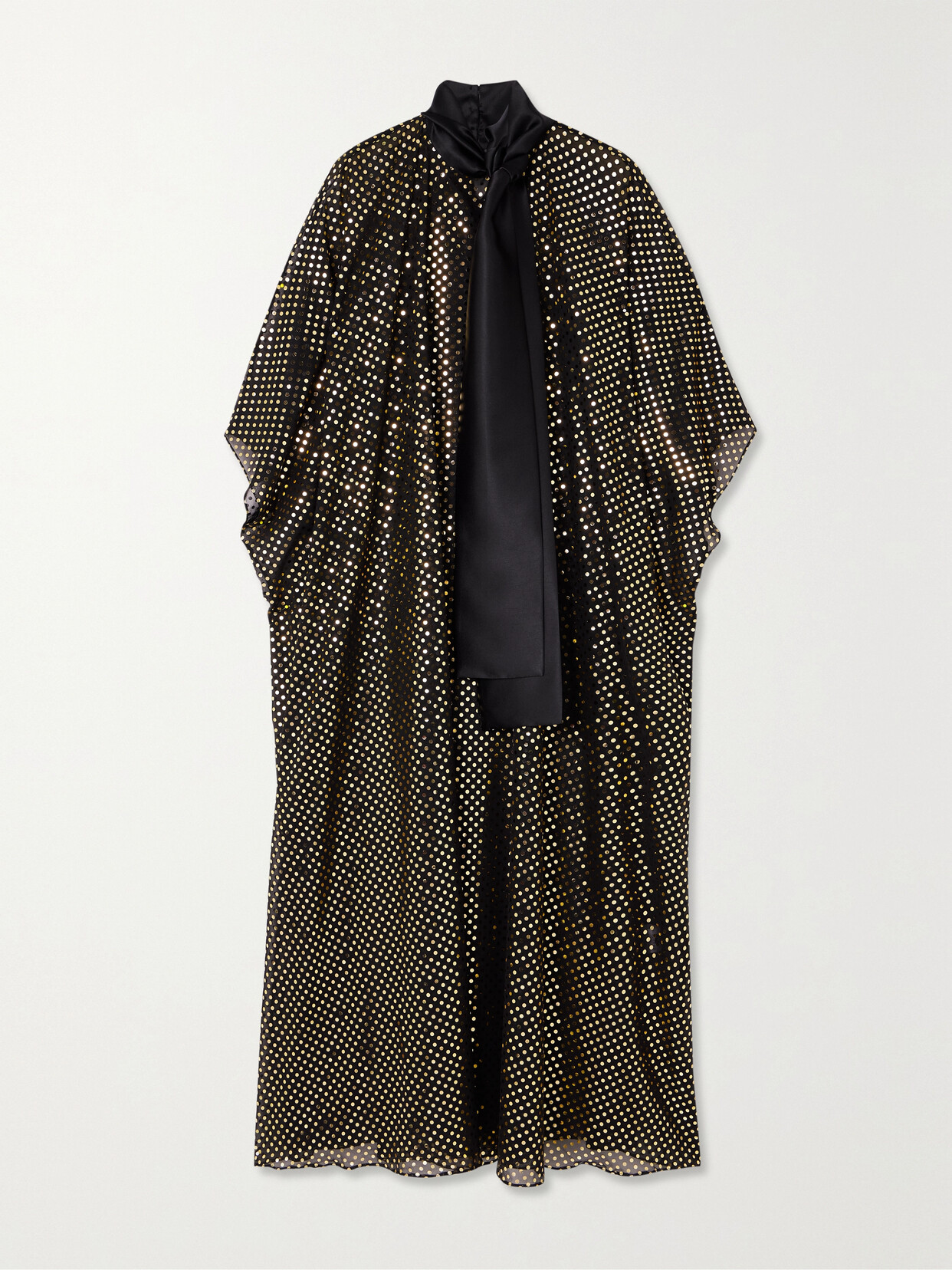 Halpern Pussy-bow Metallic Polka-dot Chiffon Kaftan - Black