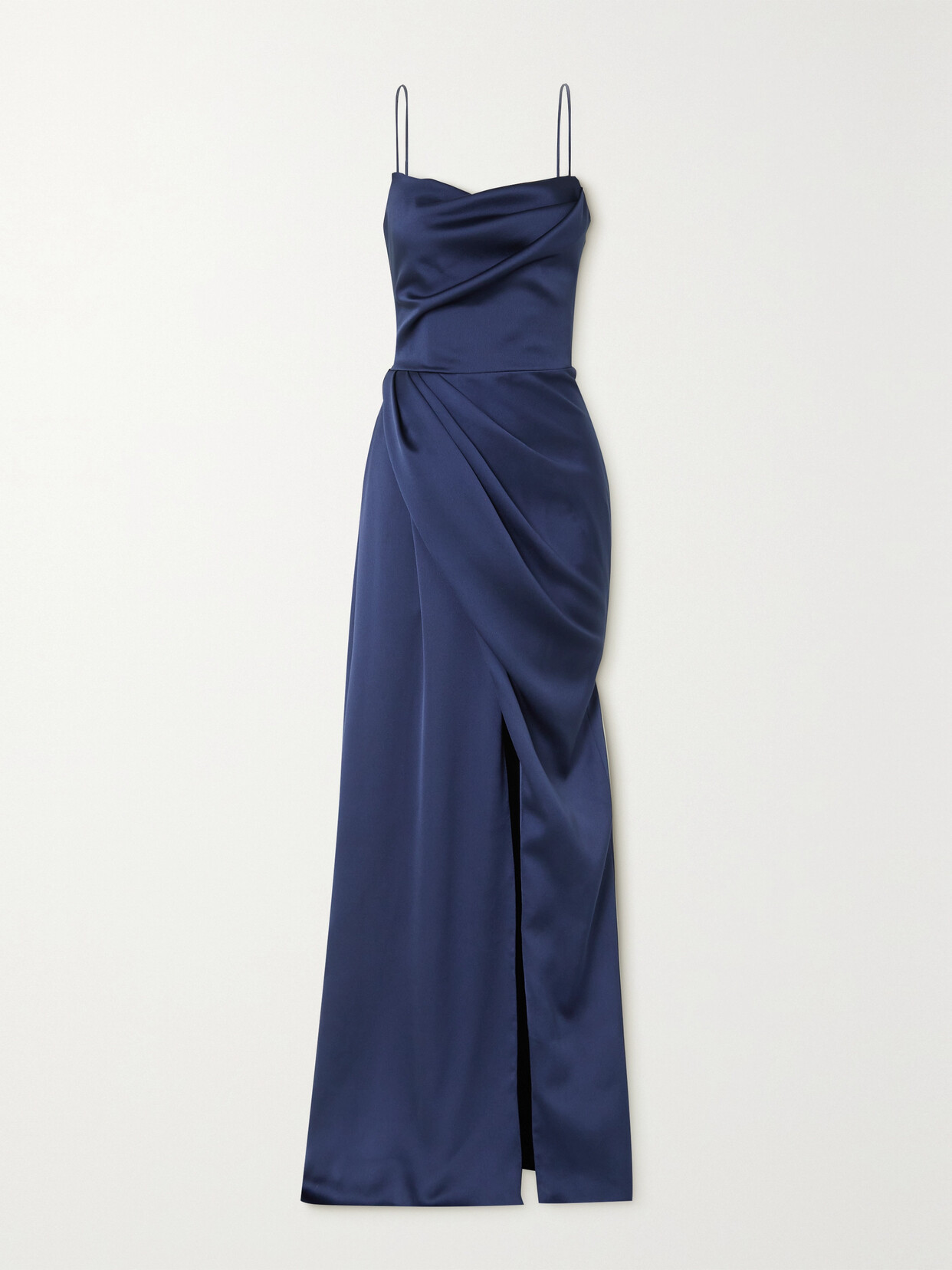 RASARIO - Asymmetric Gathered Satin-crepe Gown - Blue