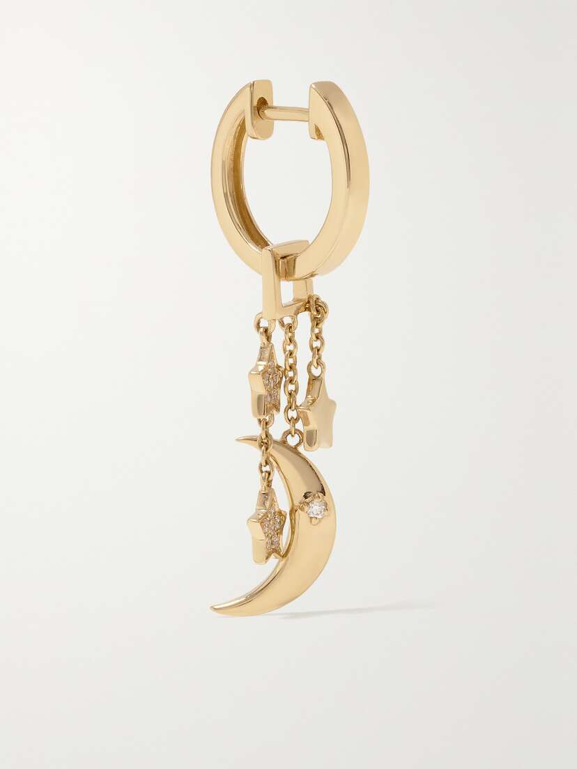 Robinson Pelham Orb Midi, Crescent Moon And Stars Earwish 14-karat Gold Diamond Single Hoop Earring