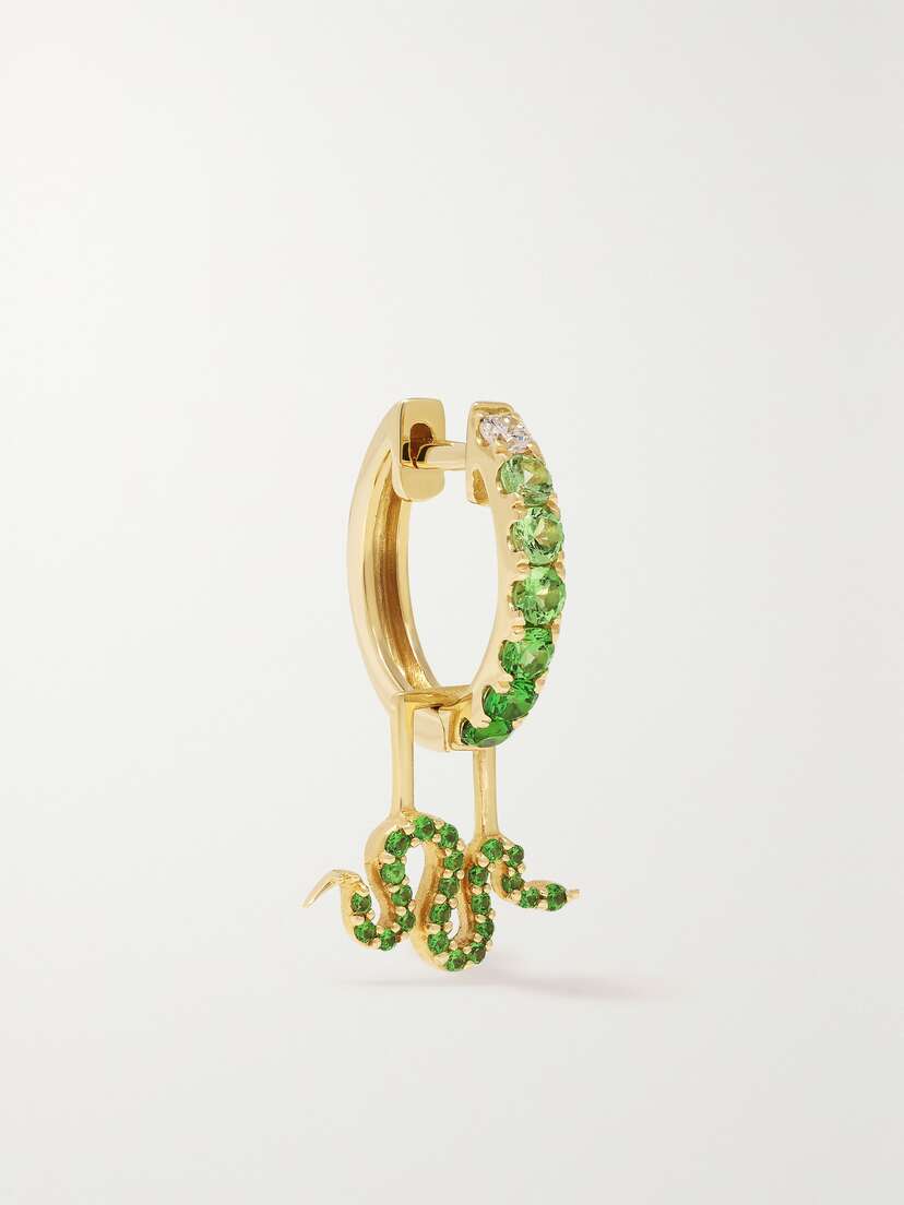 Robinson Pelham Snake Earwish 14-karat Gold, Tsavorite And Diamond Single Hoop Earring