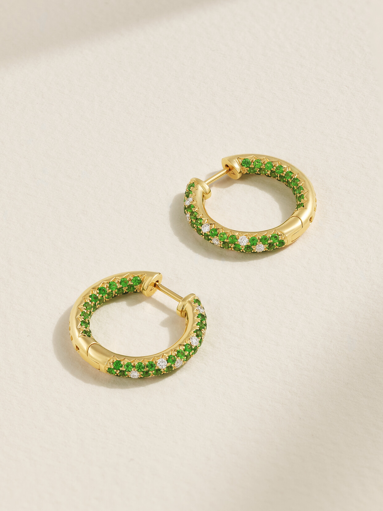 Robinson Pelham Disco Sister 14-karat Gold, Tsavorite And Diamond Hoop Earrings