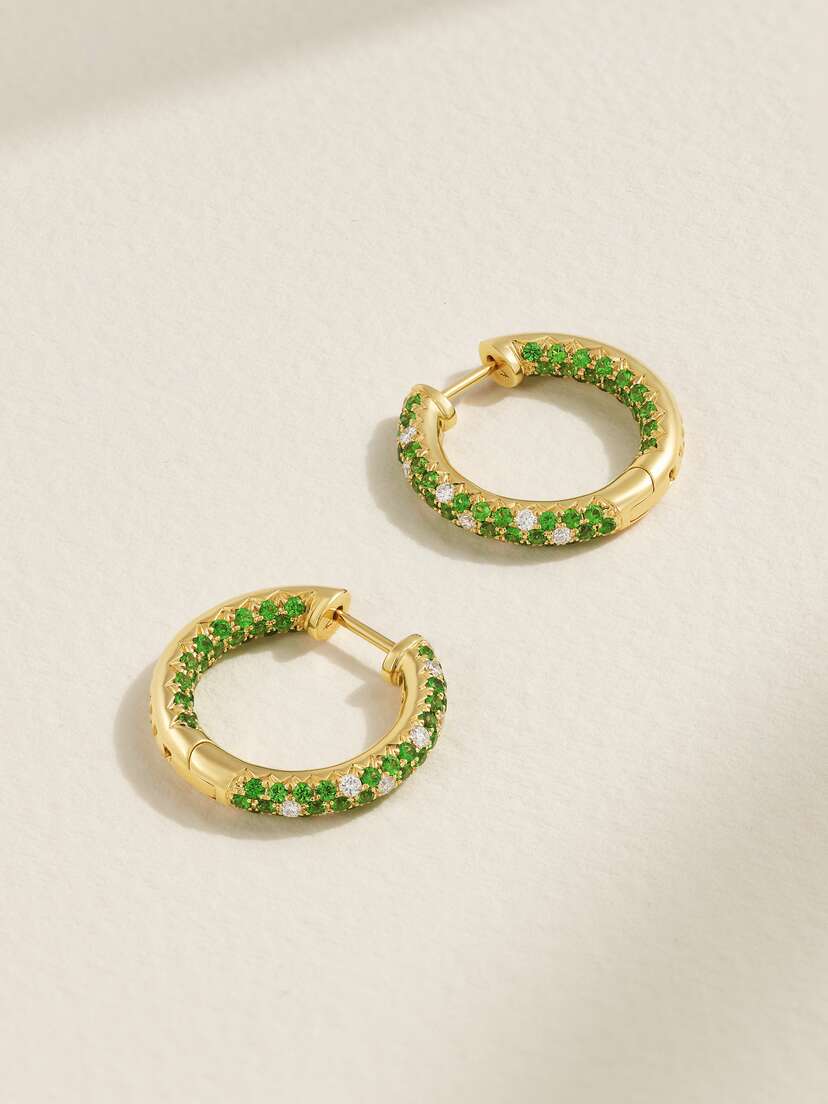 Robinson Pelham Disco Sister 14-karat Gold, Tsavorite And Diamond Hoop Earrings