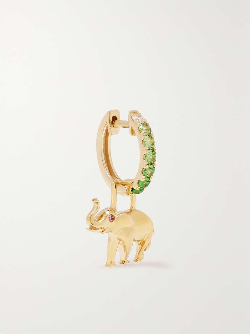 Robinson Pelham Elephant Earwish 14-karat Gold, Tsavorite And Diamond Single Hoop Earring