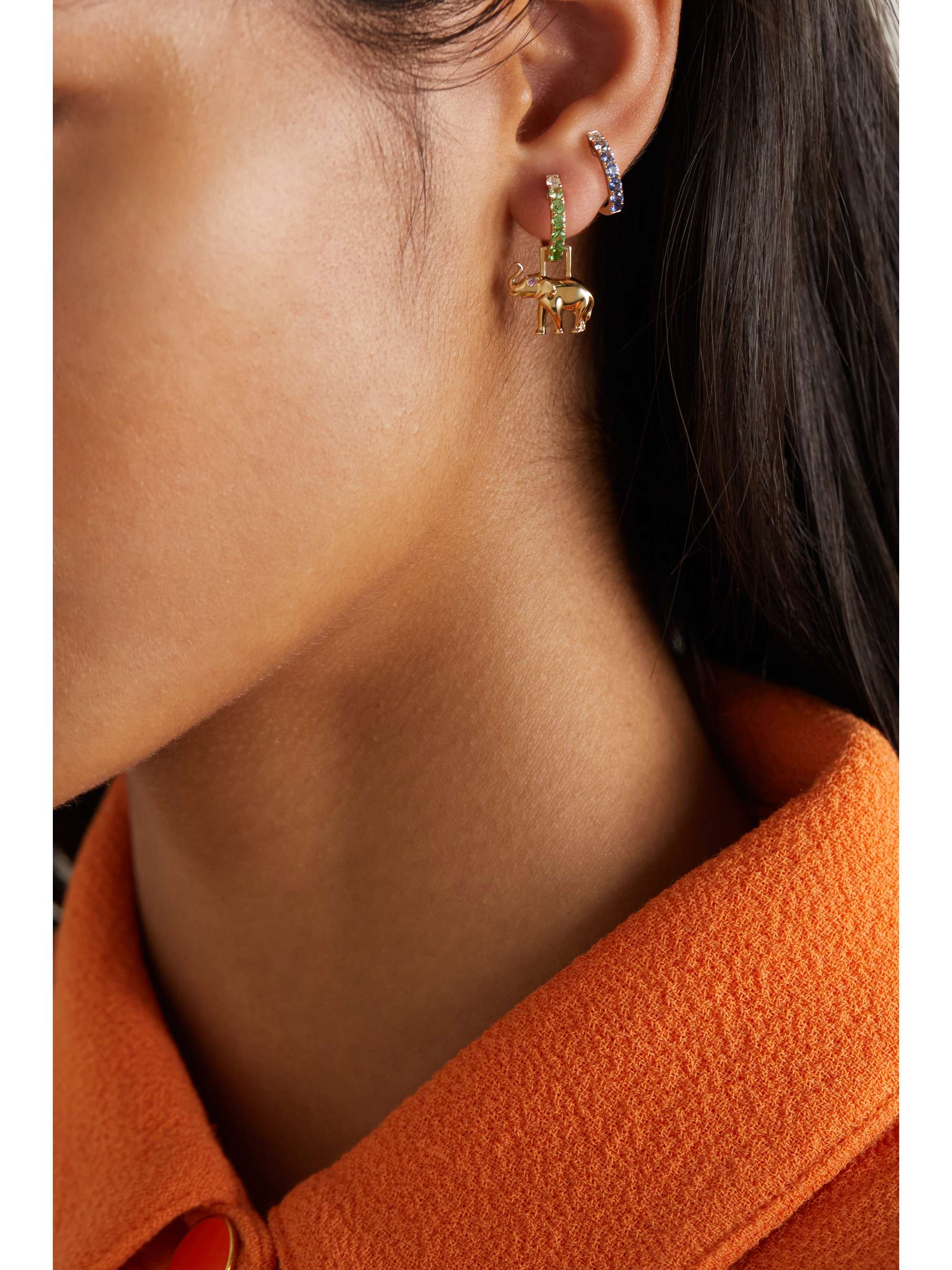ROBINSON PELHAM Elephant EarWish 14-karat gold, tsavorite and diamond single hoop earring