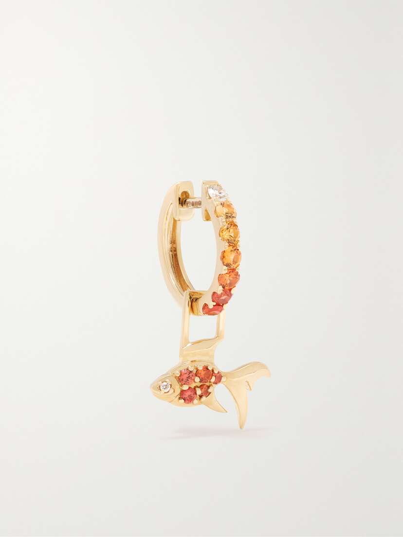 Robinson Pelham fish Earwish 14-karat Gold, Sapphire And Diamond Single Hoop Earring