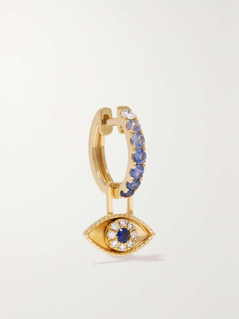 Robinson Pelham Third Eye Earwish 14-karat Gold, Sapphire And Diamond Single Hoop Earring
