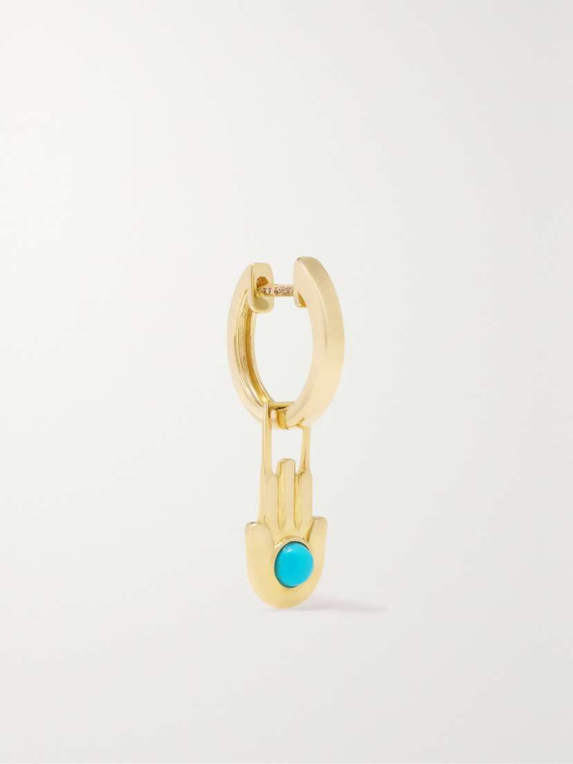 Robinson Pelham Hamza Hand Earwish 14-karat Gold Turquoise Single Hoop Earring