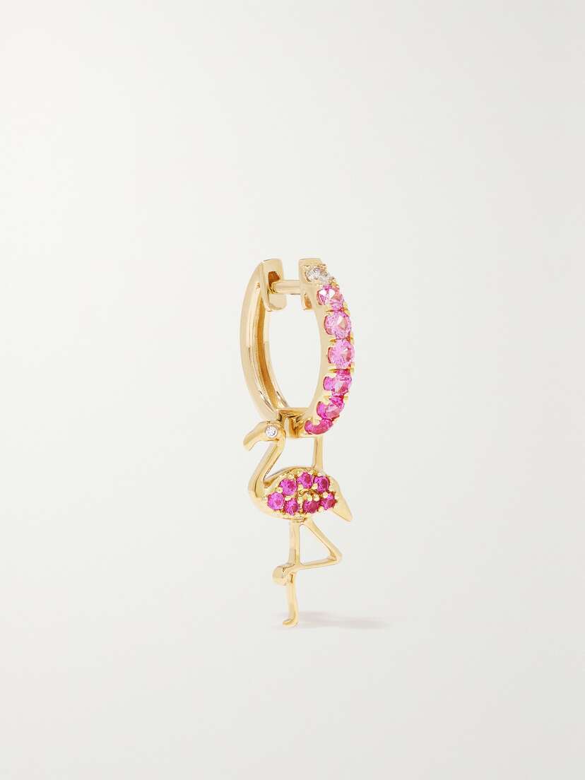 Robinson Pelham Flamingo Earwish 14-karat Gold, Sapphire And Diamond Single Hoop Earring