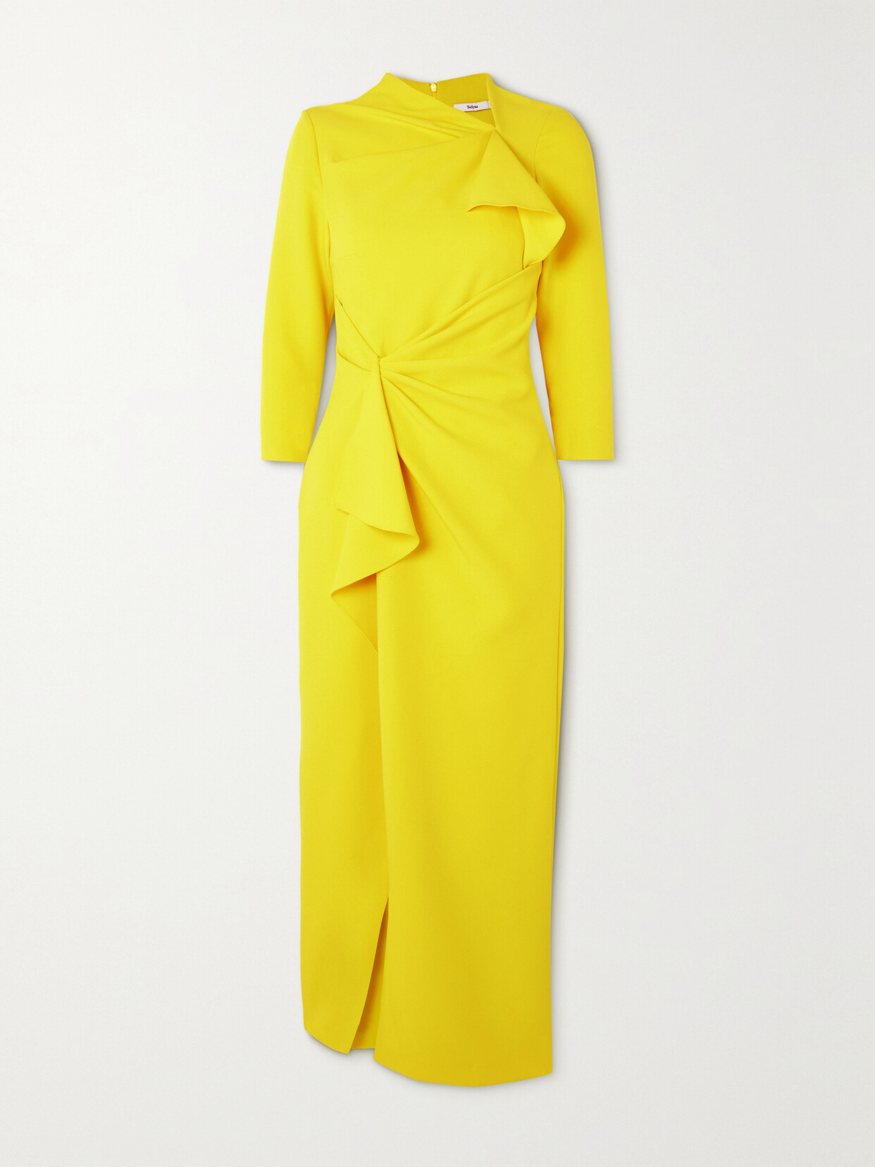 Safiyaa - Avery Draped Gathered Stretch-crepe Midi Dress - Yellow