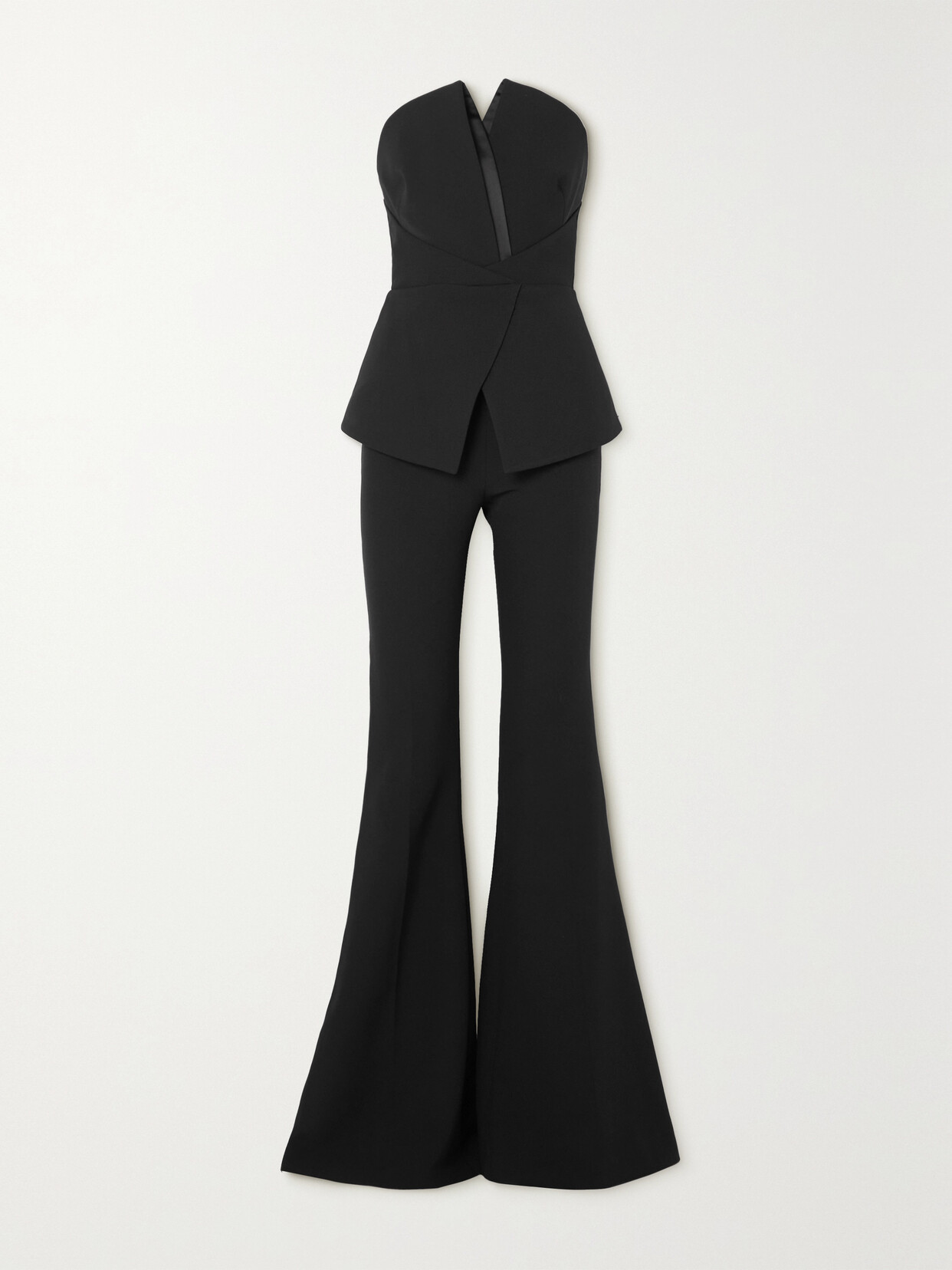 Safiyaa - Capucine Strapless Peplum Satin-trimmed Crepe Jumpsuit - Black