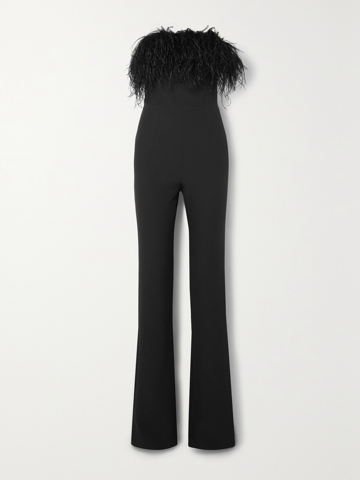 Safiyaa - Myrine Strapless Feather-trimmed Stretch-crepe Jumpsuit - Black