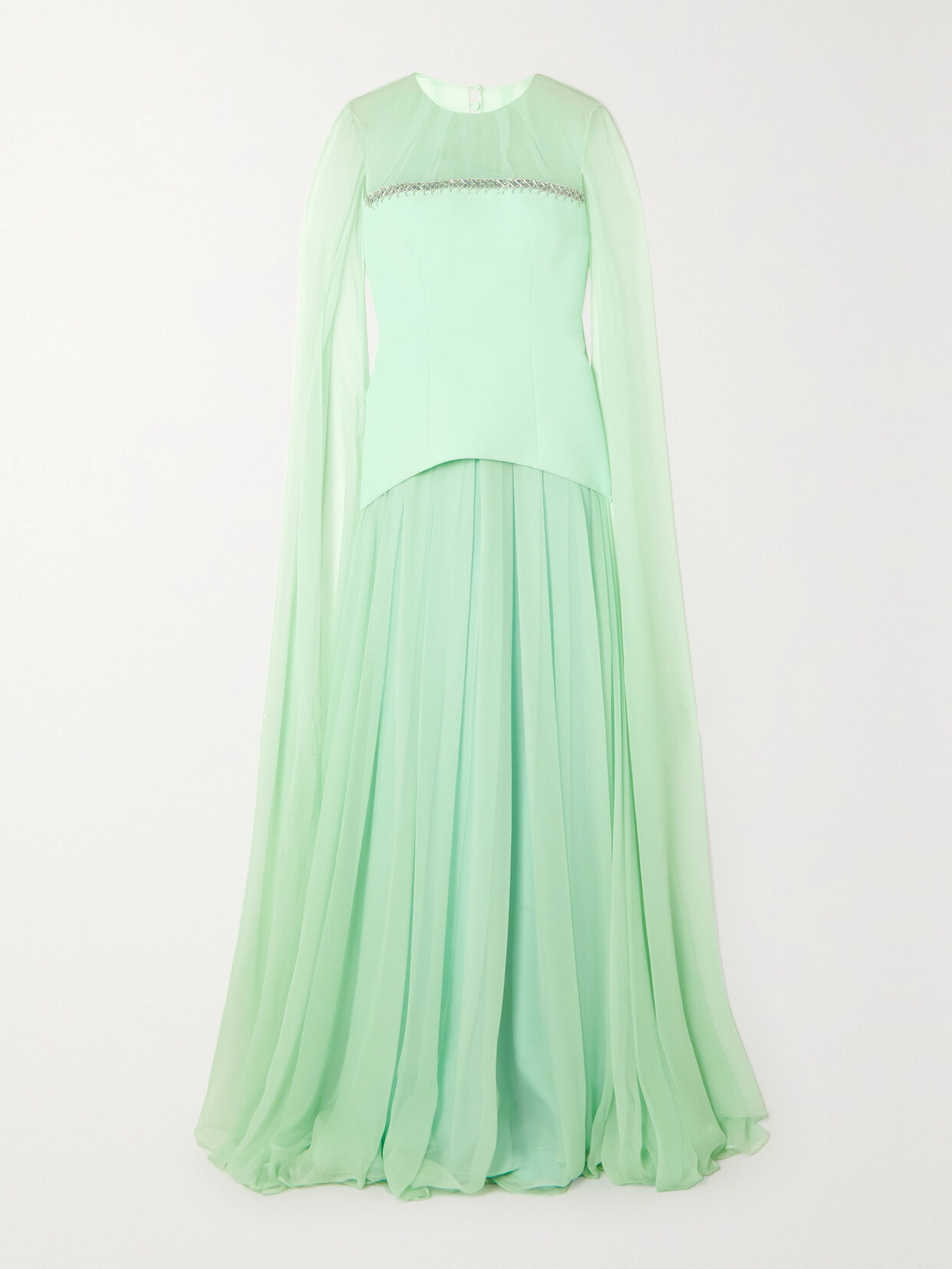 Safiyaa - Gloria Cape-effect Embellished Silk-chiffon And Crepe Gown - Green