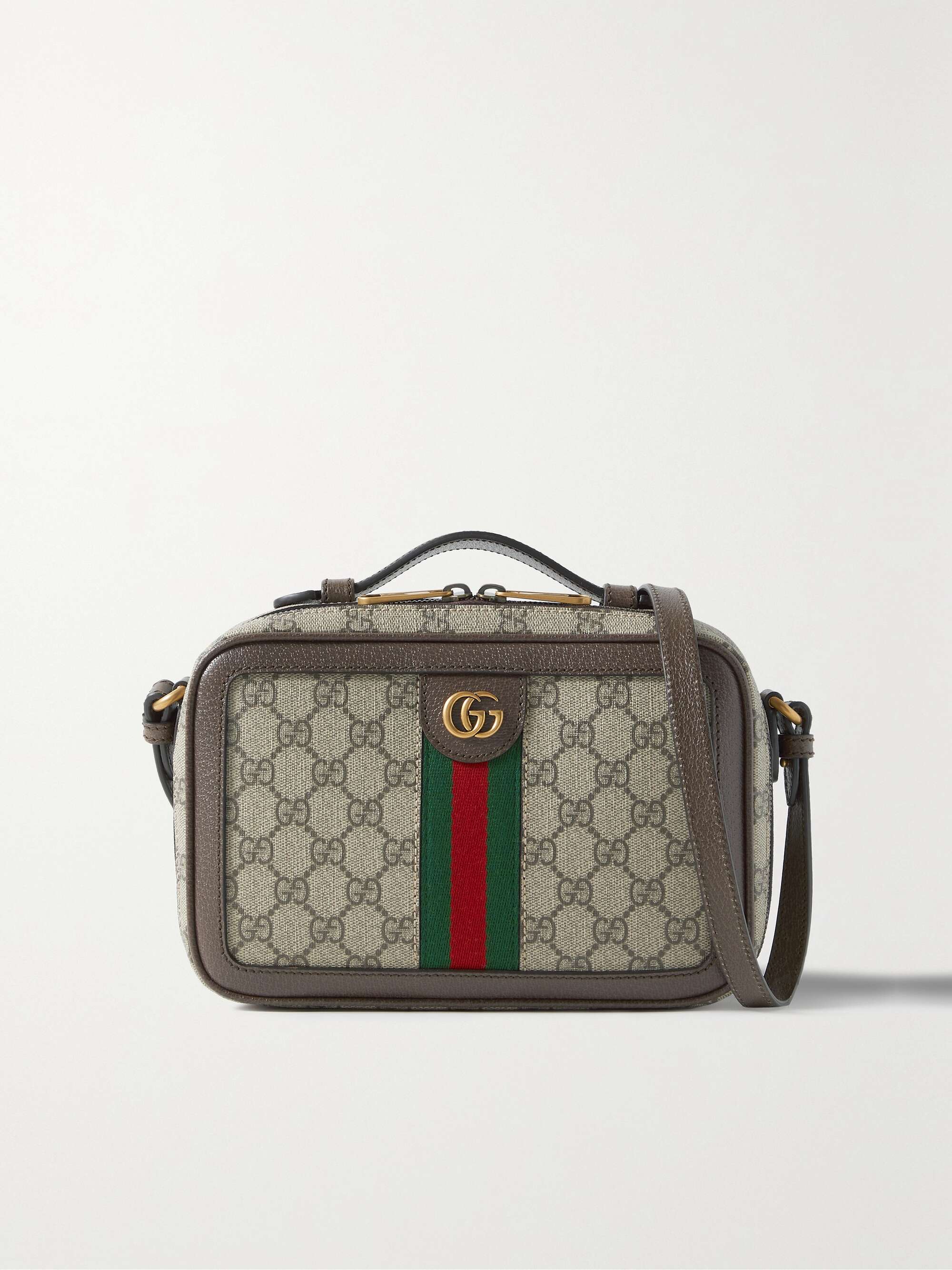 GUCCI Ophidia small textured leather-trimmed printed coated-canvas shoulder  bag