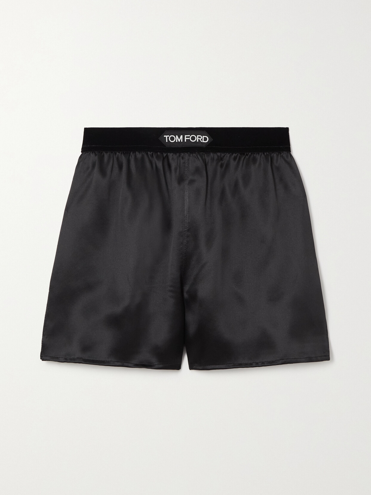 Tom Ford Velvet-trimmed Stretch-silk Shorts In Black