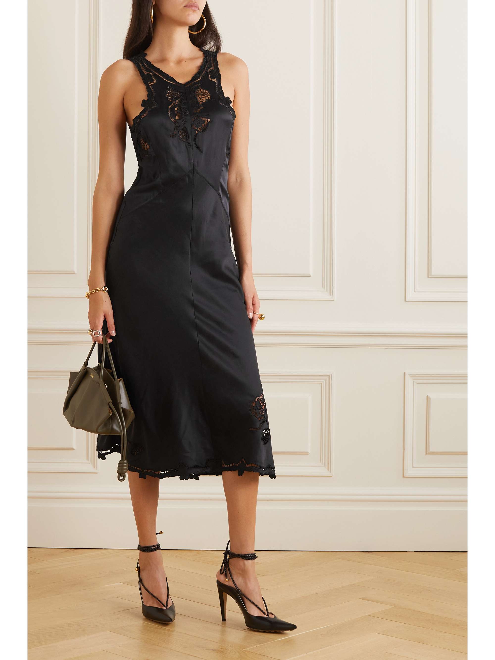 ISABEL MARANT Jadel open-back pleated lace-trimmed silk-satin midi dress