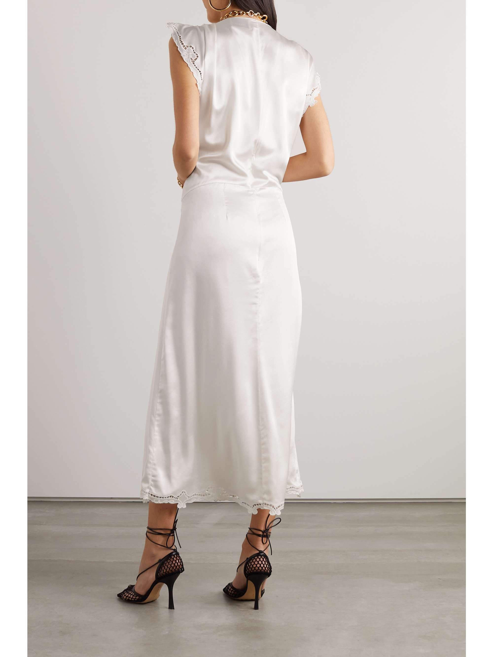 ISABEL MARANT Jordina gathered guipure lace-trimmed silk-satin midi dress