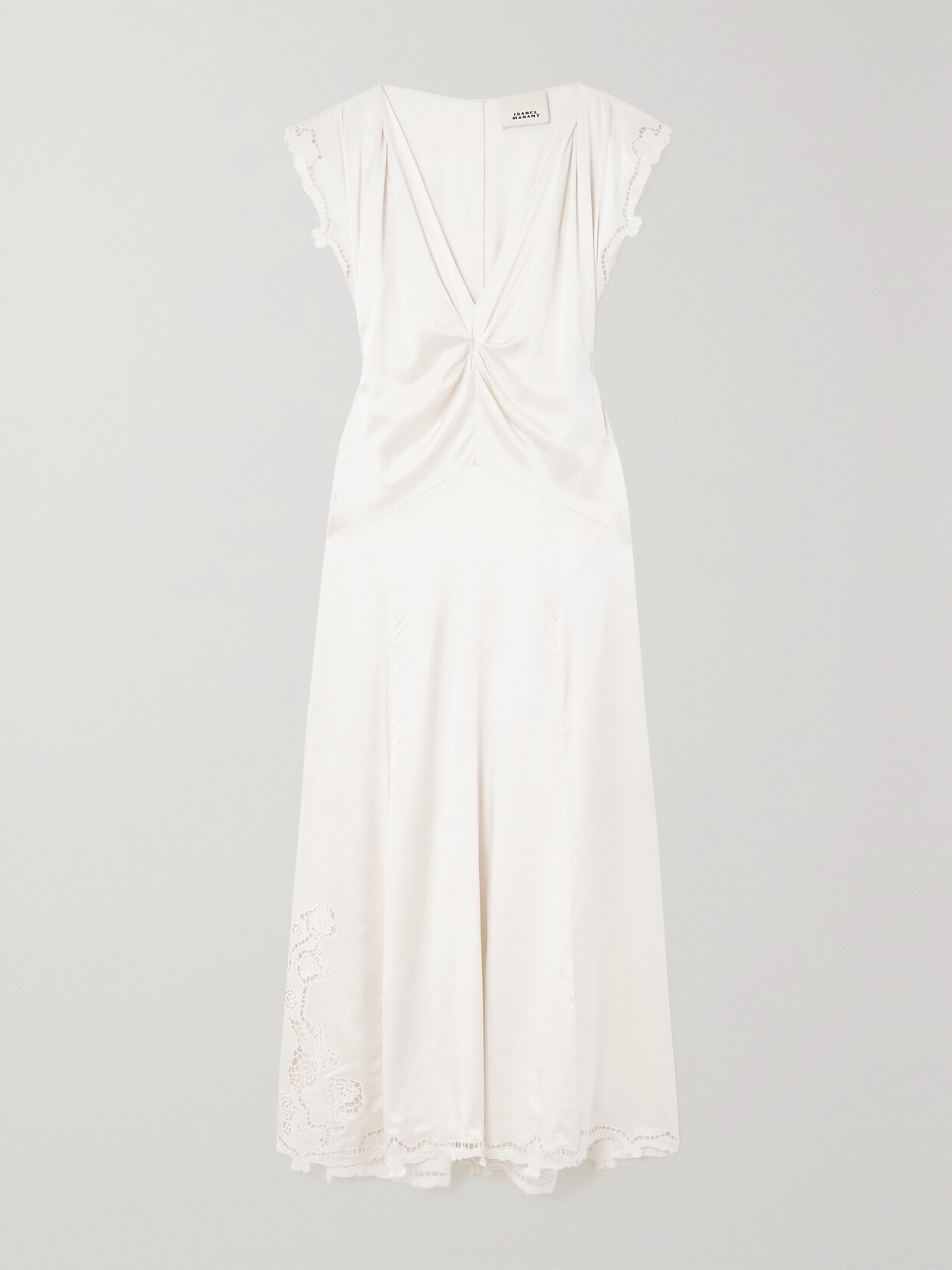 Isabel Marant - Jordina Gathered Guipure Lace-trimmed Silk-satin Midi Dress - Ecru