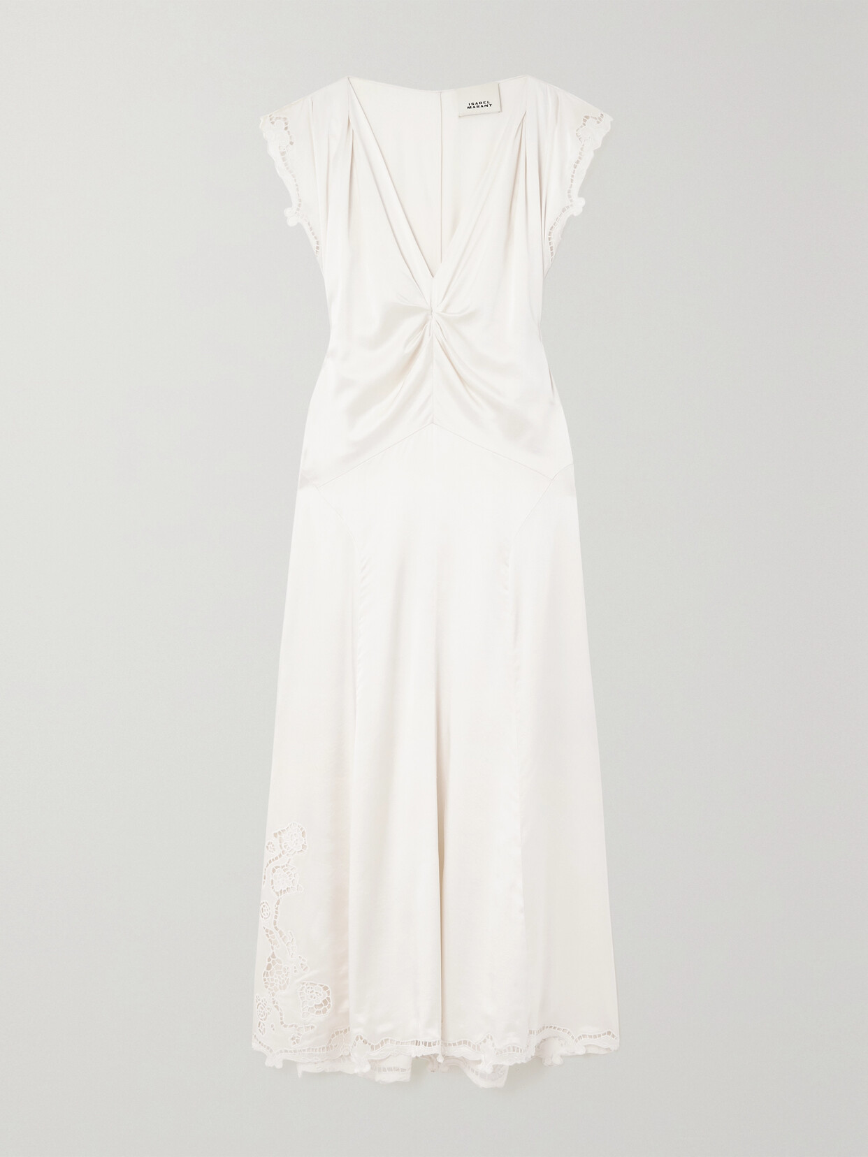 Isabel Marant - Jordina Gathered Guipure Lace-trimmed Silk-satin Midi Dress - Ecru