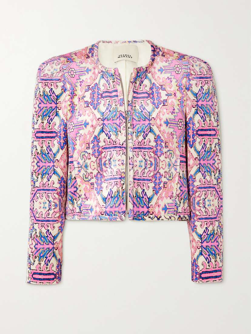 Isabel Marant Valian Cropped Printed Velvet Jacket