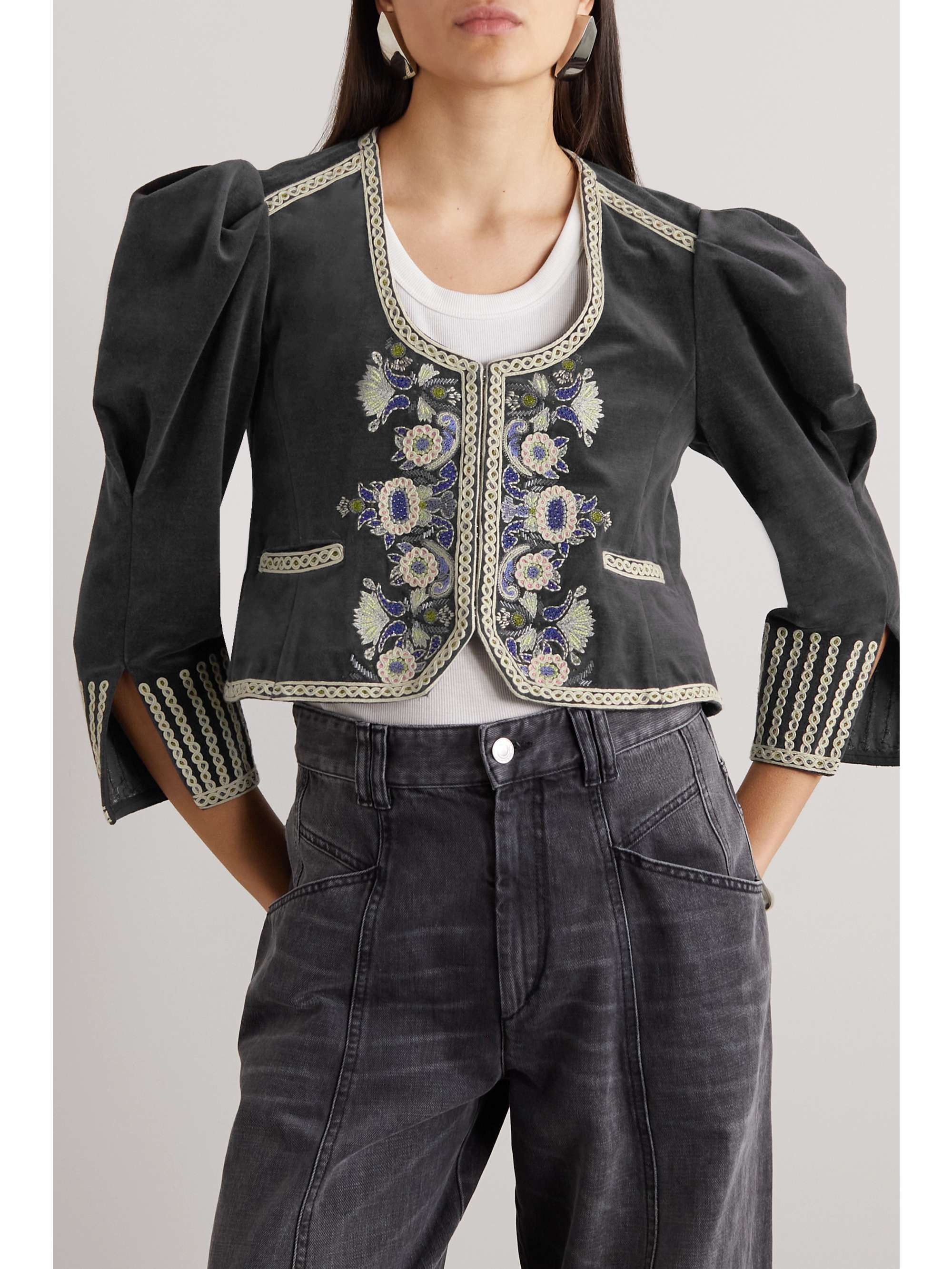 ISABEL MARANT Valeska cropped embroidered cottonvelvet jacket NETAPORTER