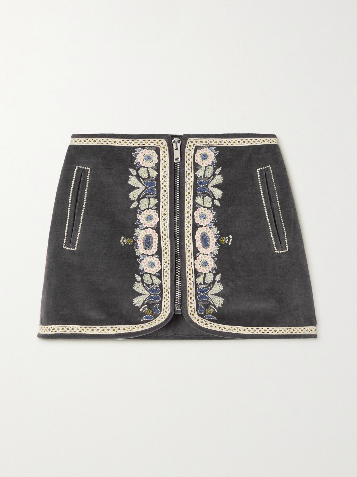 Isabel Marant Blanca Embroidered Velvet Mini Skirt - Ecru