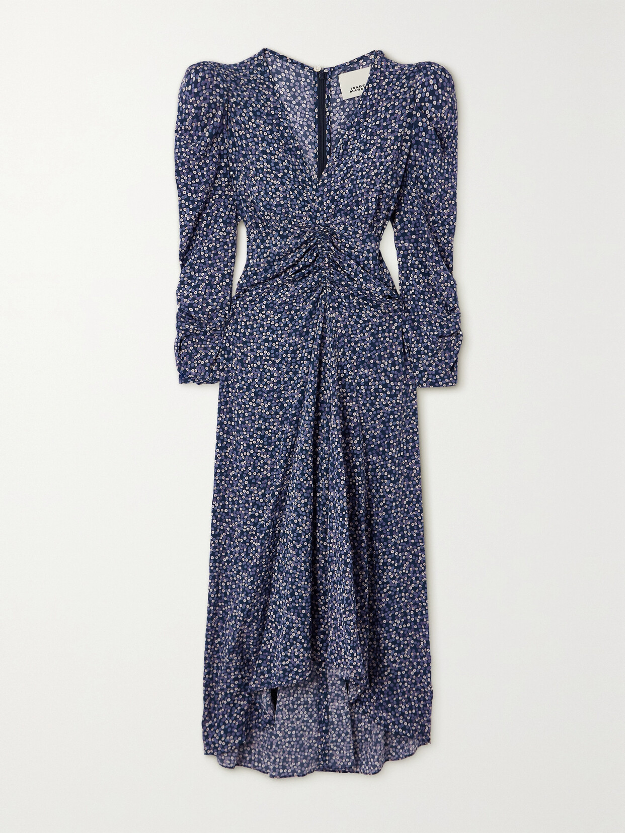 ISABEL MARANT ALBINI GATHERED PRINTED SILK-BLEND MIDI DRESS