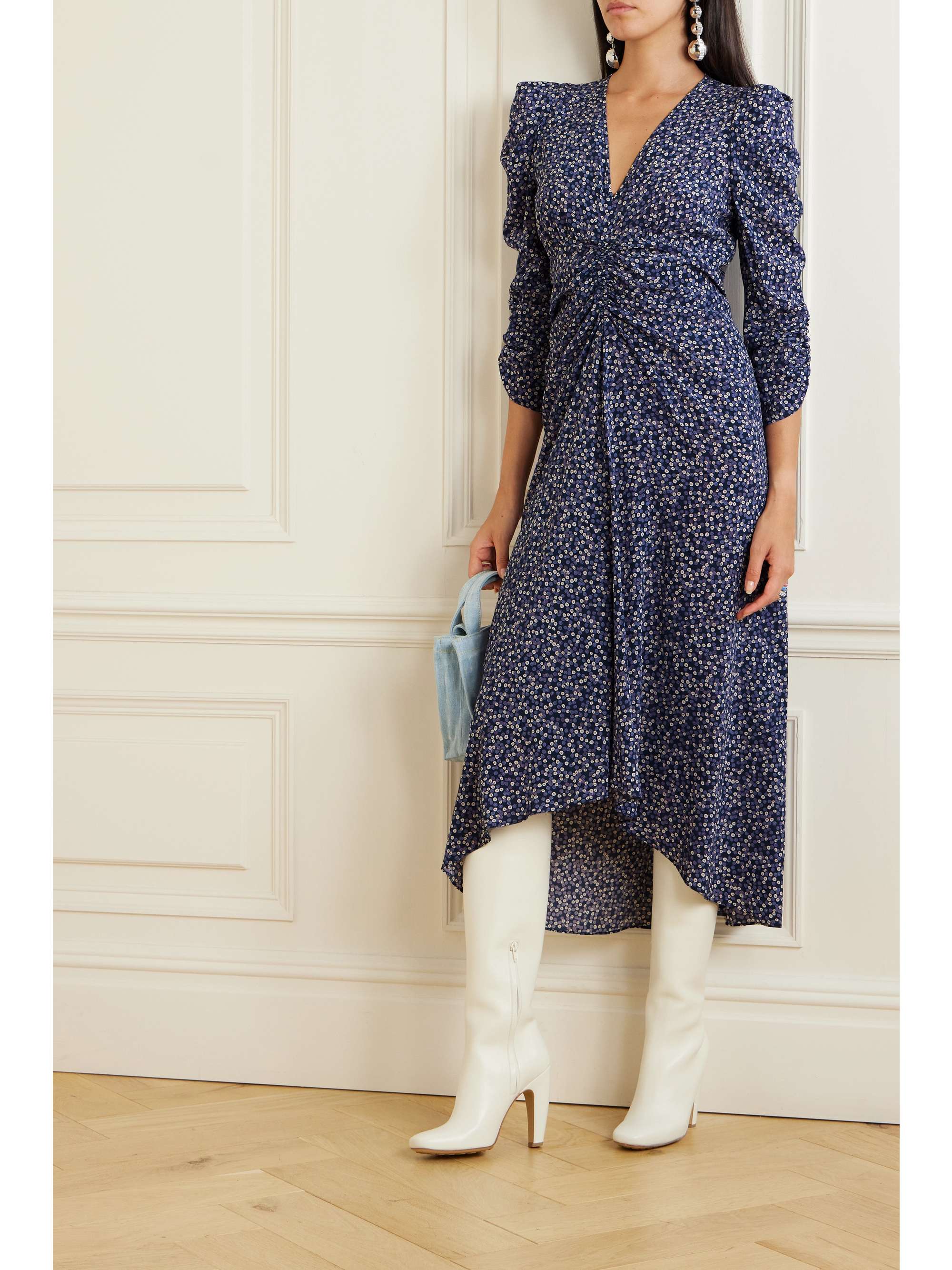 ISABEL gathered printed silk-blend midi dress | NET-A-PORTER