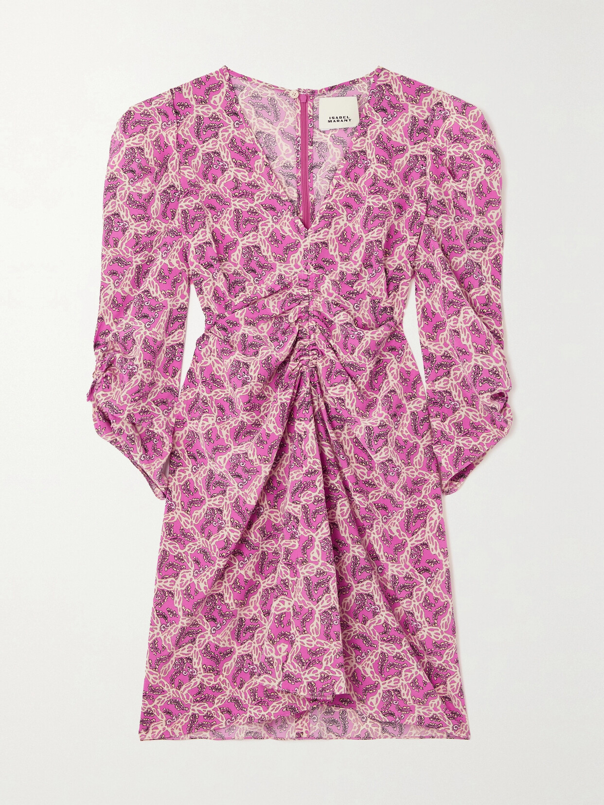 Isabel Marant Aliniza Ruched Printed Satin-crepe Mini Dress - Pink