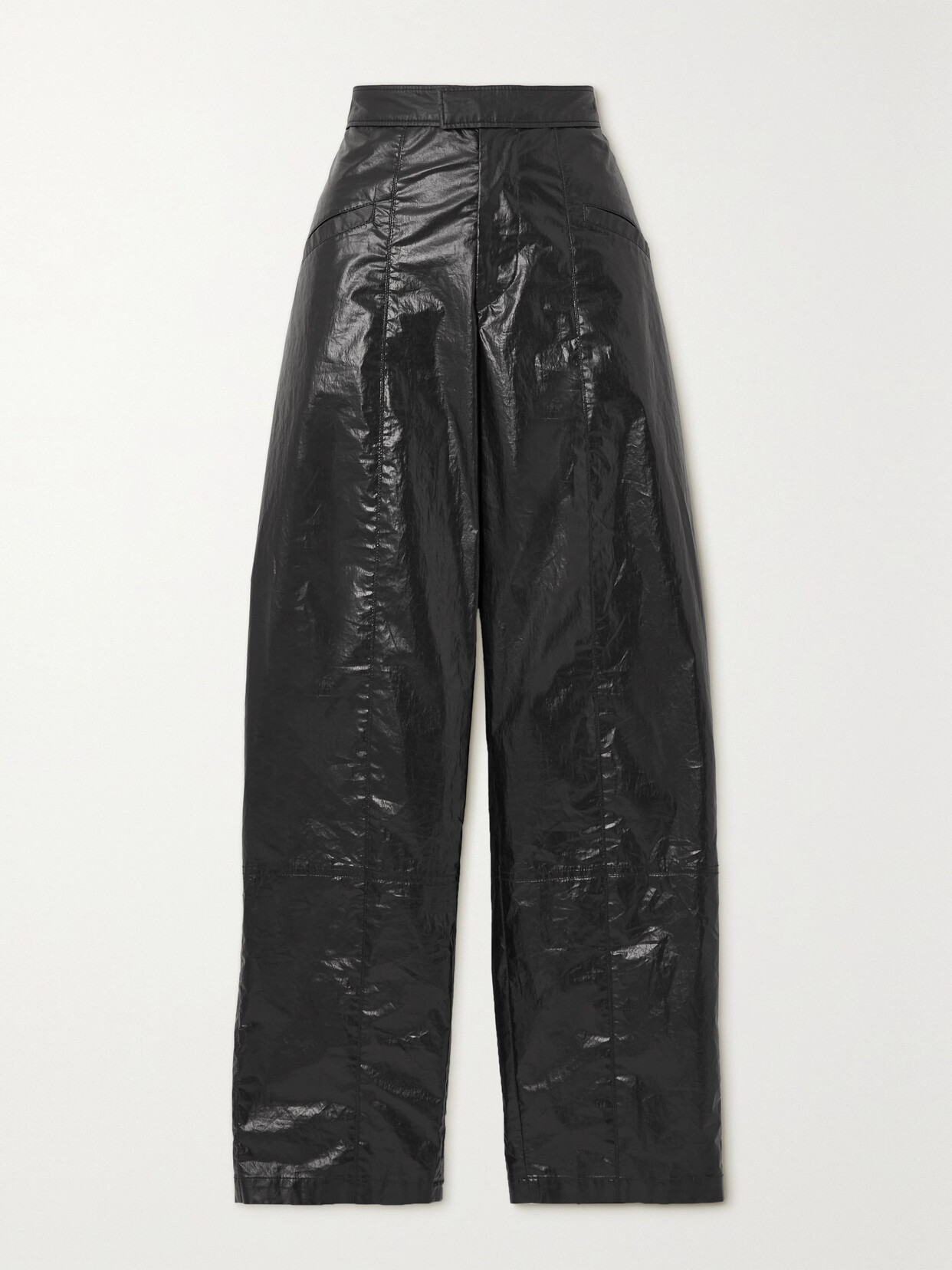 ISABEL MARANT ANEA CRINKLED COATED COTTON-BLEND PANTS