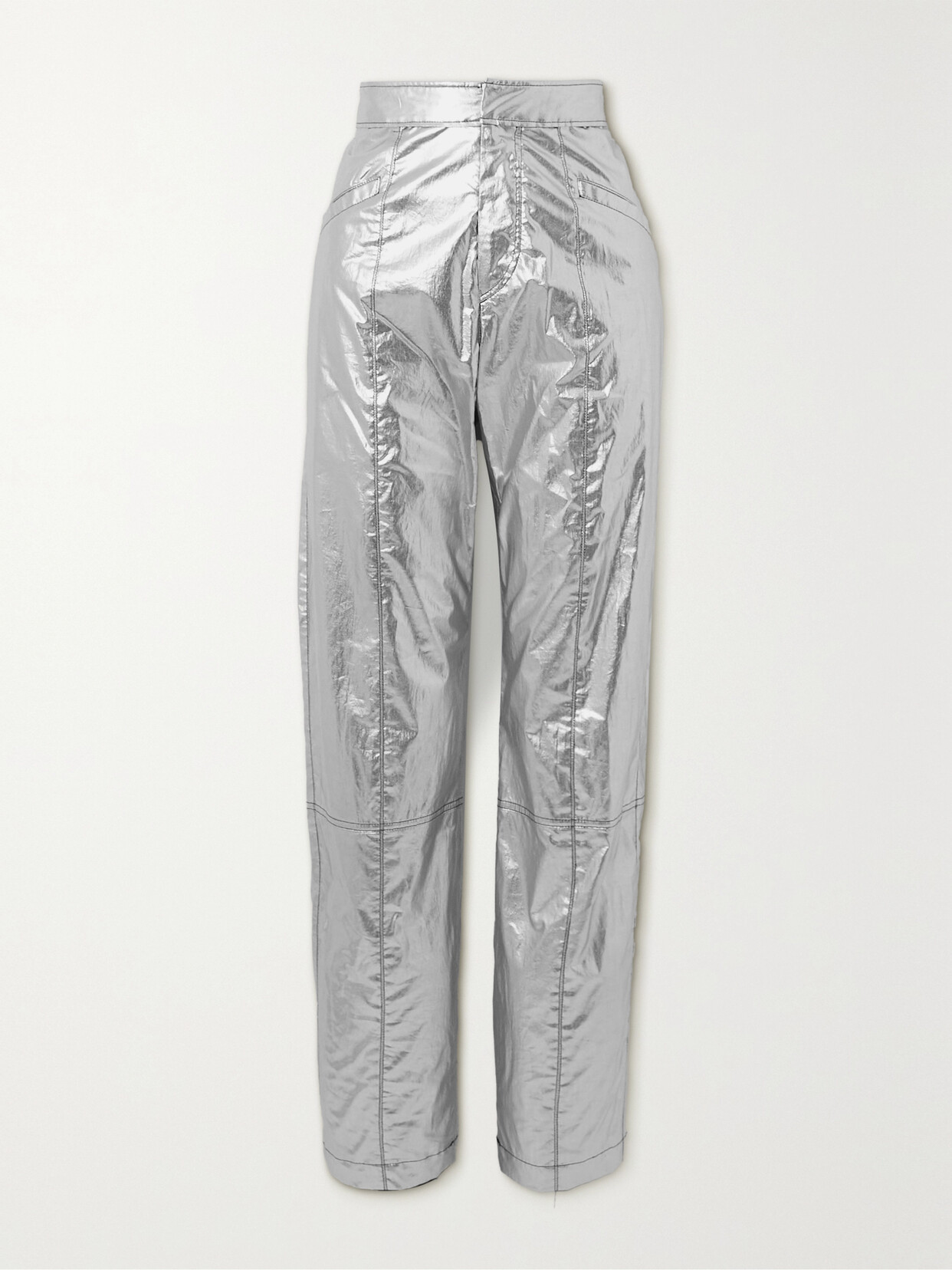 Isabel Marant - Anea Paneled Metallic Coated Cotton-blend Pants - Silver